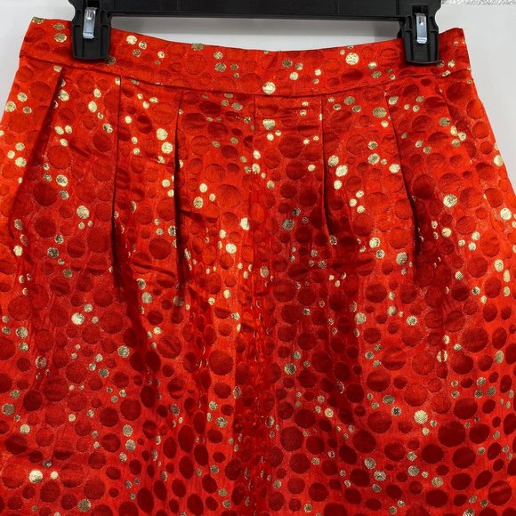 Lauren Moffatt Anthro crimson bubbles mini skirt size 4 red metallic gold pocket - Picture 4 of 11